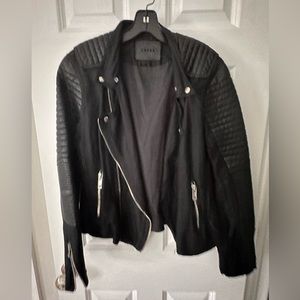 New Blank NYC black faux leather bomber jacket size L